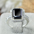 3 Ct Emerald Cut Black Diamond Solitaire Ring with White Signity Stones in 925 Sterling Silver Engagement Ring - ZeeDiamonds