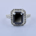 3 Ct Emerald Cut Black Diamond Solitaire Ring with White Signity Stones in 925 Sterling Silver Engagement Ring - ZeeDiamonds