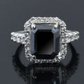 3 Ct Emerald Cut Black Diamond Solitaire Ring with White Signity Stones in 925 Sterling Silver Engagement Ring - ZeeDiamonds