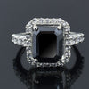 3 Ct Emerald Cut Black Diamond Solitaire Ring with White Signity Stones in 925 Sterling Silver Engagement Ring