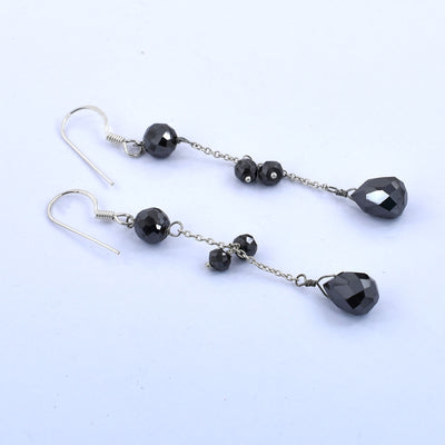 Stunning Black Diamond Dangler Silver Earrings, Bridesmaid Gift, Birthday Gift, Gift for Daughter - ZeeDiamonds