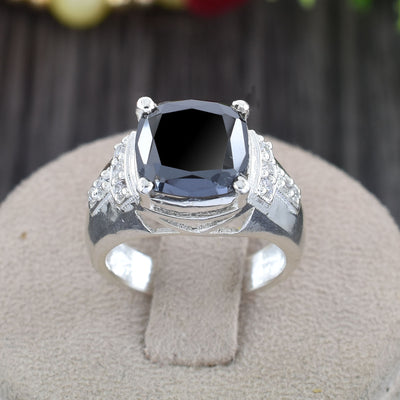 5.5 Ct Cushion Cut Black Diamond Solitaire Ring in 925 Sterling Silver Anniversary and Wedding Gift - ZeeDiamonds