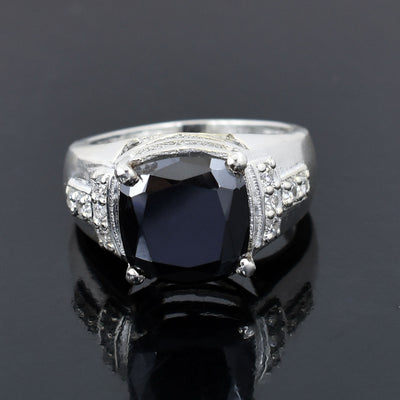 5.5 Ct Cushion Cut Black Diamond Solitaire Ring in 925 Sterling Silver Anniversary and Wedding Gift - ZeeDiamonds