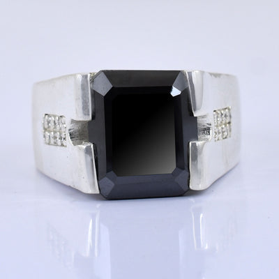 5 Ct Emerald Cut Black Diamond Solitaire Men's Ring in 925 Sterling Silver Anniversary and Wedding Gift - ZeeDiamonds