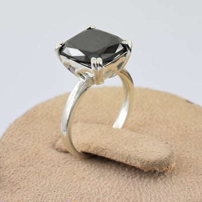 2 Ct Cushion Cut Black Diamond Solitaire Ring in 925 Sterling Silver Anniversary and Wedding Gift - ZeeDiamonds