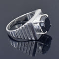 4.30 Carat Certified Black Diamond Solitaire Ring , 925 Sterling Silver, Round Brilliant Cut, Men's Ring Customized Finish! - ZeeDiamonds