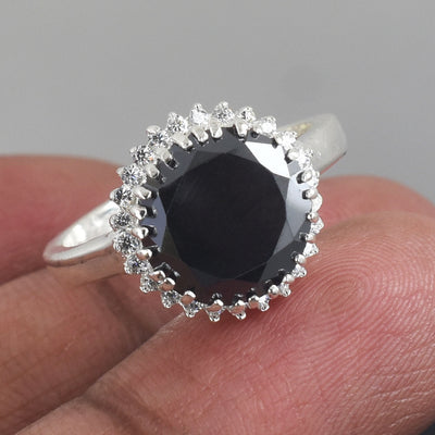 4.10 Carat Certified Black Diamond Solitaire Ring With Accents, 925 Sterling Silver, Round Brilliant Cut, Customized Finish! - ZeeDiamonds