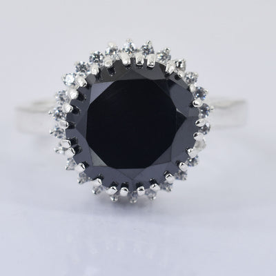 4.10 Carat Certified Black Diamond Solitaire Ring With Accents, 925 Sterling Silver, Round Brilliant Cut, Customized Finish! - ZeeDiamonds