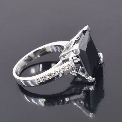 6.95 Ct AAA Quality Princess Cut Black Diamond Solitaire Ring in 925 Silver- Great Luster & Very Elegant - ZeeDiamonds