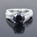 Great Design 1.70 Carat Round Brilliant Cut Black Diamond With Accents Solitaire Ring , 925 Sterling Silver - ZeeDiamonds