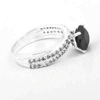 Great Design 1.70 Carat Round Brilliant Cut Black Diamond With Accents Solitaire Ring , 925 Sterling Silver - ZeeDiamonds