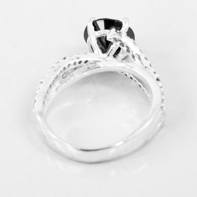 Great Design 1.70 Carat Round Brilliant Cut Black Diamond With Accents Solitaire Ring , 925 Sterling Silver - ZeeDiamonds