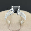 Great Design 1.70 Carat Round Brilliant Cut Black Diamond With Accents Solitaire Ring , 925 Sterling Silver - ZeeDiamonds
