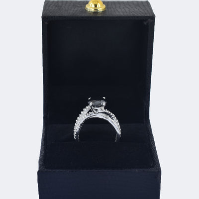 Great Design 1.70 Carat Round Brilliant Cut Black Diamond With Accents Solitaire Ring , 925 Sterling Silver - ZeeDiamonds
