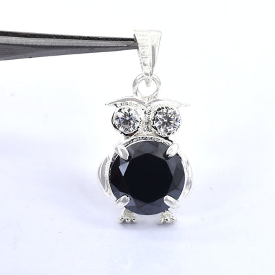 3 Carat Round Brilliant Cut Stunning Owl Pendant Black Diamond Solitaire Pendant, 925 Silver, Excellent Cut & Luster - ZeeDiamonds