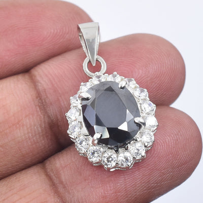 For Ideal Gift 4.50 Carat Oval Shaped Black Diamond Solitaire Pendant, 925 Silver, Excellent Cut & Luster - ZeeDiamonds