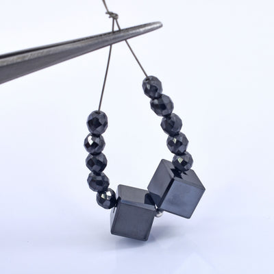 Certified 27.15 Carat Loose Black Diamond Cube and Round Shape Drilled Beads For Making Jewelry - ZeeDiamonds