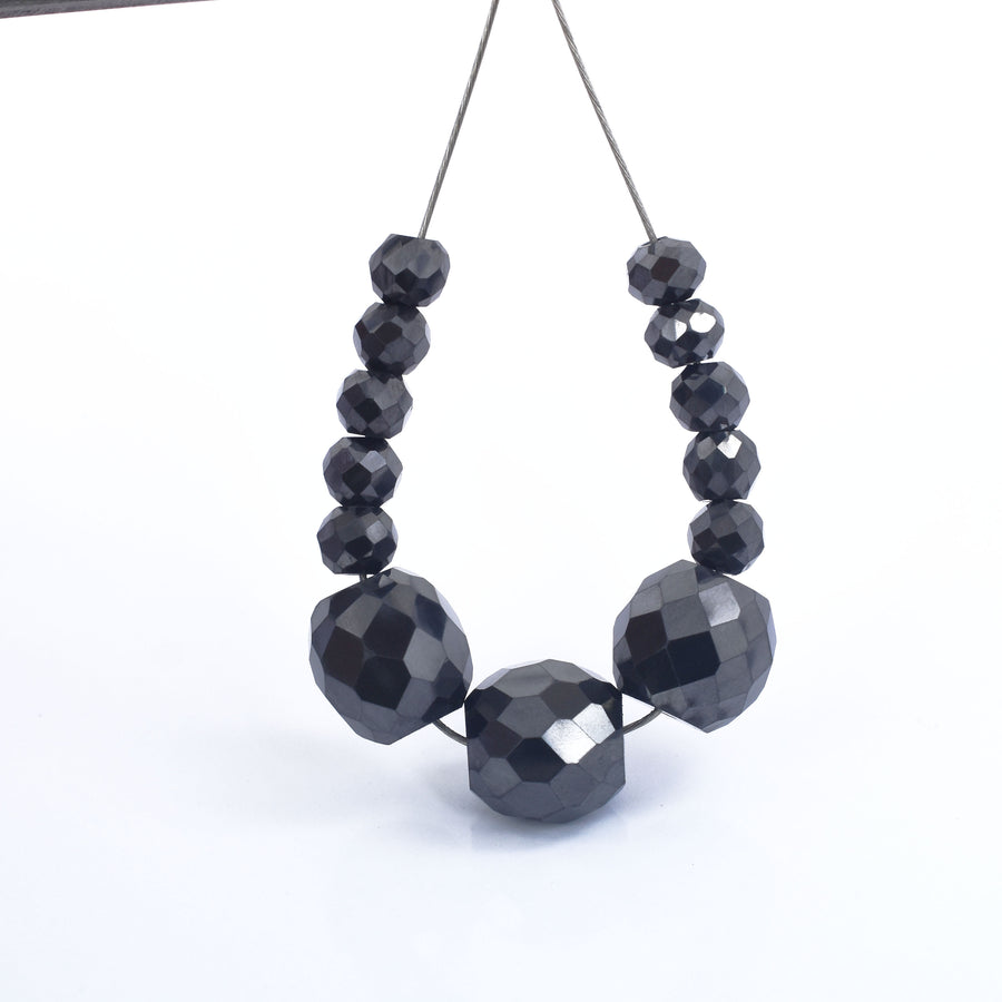 28 Carat Black Diamond Carbonado Loose Round Faceted Drilled Beads , For making jewelry - ZeeDiamonds