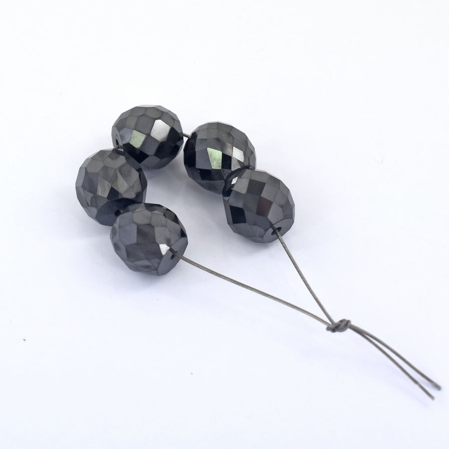 Stunning 5 Pcs Black Diamond Carbonado Loose Round Faceted Drilled Beads , For making jewelry - ZeeDiamonds
