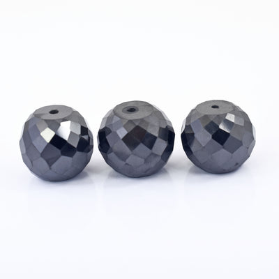 3 Pcs Beads Black Diamond Carbonado Loose Round Faceted Drilled Beads , For making jewelry - ZeeDiamonds