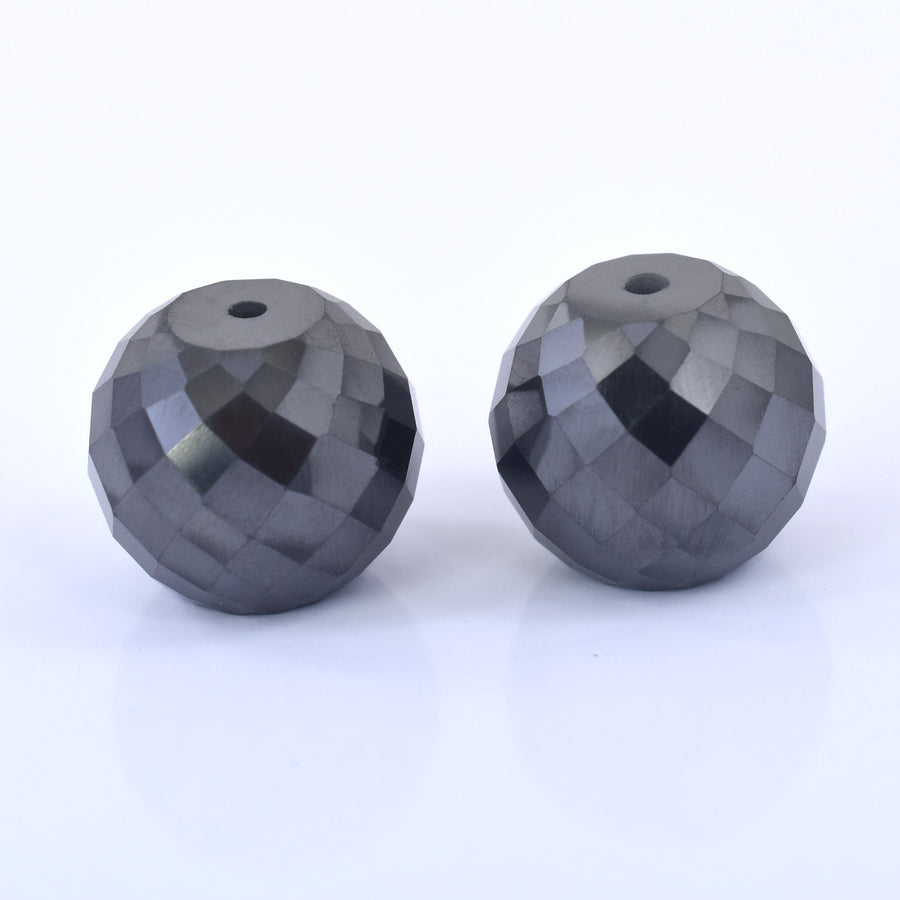 2 Pcs Stunning Black Diamond Carbonado Loose Round Faceted Drilled Beads , For making jewelry - ZeeDiamonds