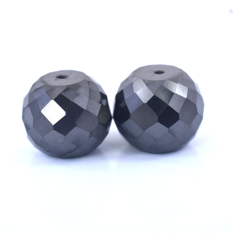 AAA Quality Rare 54ct, 15mm Pair of Black Diamond Loose Round Drilled Beads , For making jewelry - ZeeDiamonds