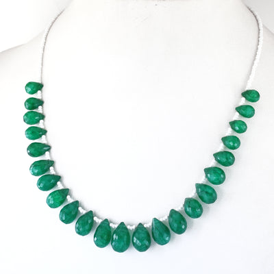 Great Shine Brazilian Green Emerald Gemstone Necklace with Beads, 925 Sterling Silver - ZeeDiamonds