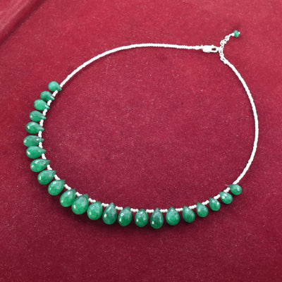Great Shine Brazilian Green Emerald Gemstone Necklace with Beads, 925 Sterling Silver - ZeeDiamonds