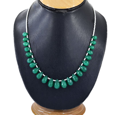 Great Shine Brazilian Green Emerald Gemstone Necklace with Beads, 925 Sterling Silver - ZeeDiamonds