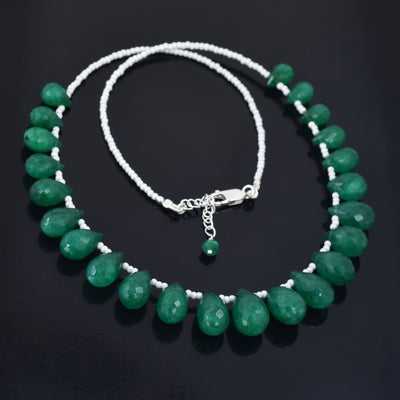 Great Shine Brazilian Green Emerald Gemstone Necklace with Beads, 925 Sterling Silver - ZeeDiamonds