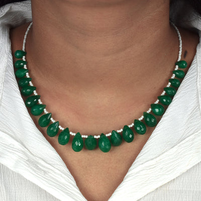 Great Shine Brazilian Green Emerald Gemstone Necklace with Beads, 925 Sterling Silver - ZeeDiamonds