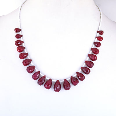 Certified Red Ruby Gemstone Necklace with Beads, 925 Silver Excellent Cut & Luster - ZeeDiamonds