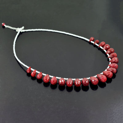 Certified Red Ruby Gemstone Necklace with Beads, 925 Silver Excellent Cut & Luster - ZeeDiamonds