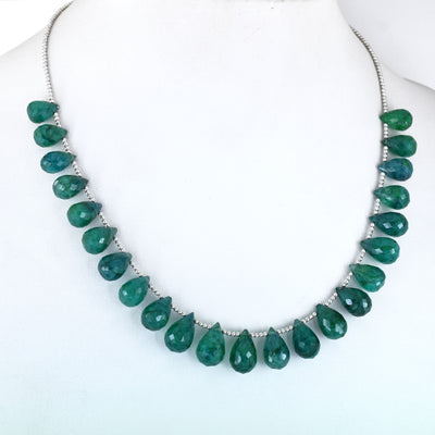 Excellent for Gift 153.70 Carat Brazilian Green Emerald Gemstone Necklace with Beads, 925 Silver - ZeeDiamonds