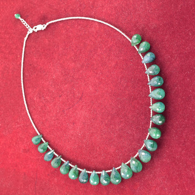 Excellent for Gift 153.70 Carat Brazilian Green Emerald Gemstone Necklace with Beads, 925 Silver - ZeeDiamonds