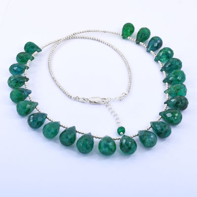 Excellent for Gift 153.70 Carat Brazilian Green Emerald Gemstone Necklace with Beads, 925 Silver - ZeeDiamonds