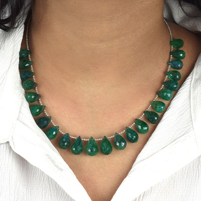 Excellent for Gift 153.70 Carat Brazilian Green Emerald Gemstone Necklace with Beads, 925 Silver - ZeeDiamonds