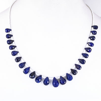 Genuine Quality Blue Sapphire Gemstone Necklace with Beads, 925 Silver Excellent Cut & Luster - ZeeDiamonds