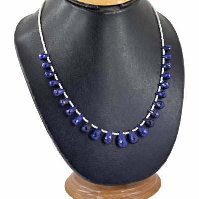 Genuine Quality Blue Sapphire Gemstone Necklace with Beads, 925 Silver Excellent Cut & Luster - ZeeDiamonds