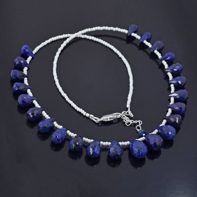 Genuine Quality Blue Sapphire Gemstone Necklace with Beads, 925 Silver Excellent Cut & Luster - ZeeDiamonds