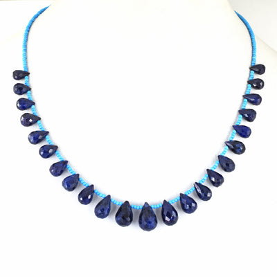 Single Strand Certified Blue Sapphire Gemstone Necklace with Beads, 925 Silver Excellent Cut & Luster - ZeeDiamonds