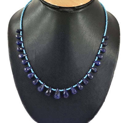 Single Strand Certified Blue Sapphire Gemstone Necklace with Beads, 925 Silver Excellent Cut & Luster - ZeeDiamonds