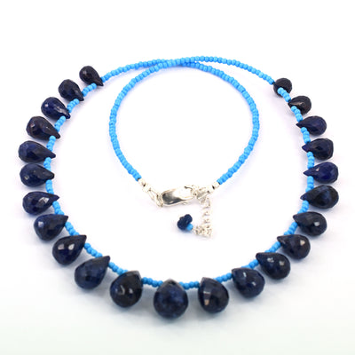 Single Strand Certified Blue Sapphire Gemstone Necklace with Beads, 925 Silver Excellent Cut & Luster - ZeeDiamonds