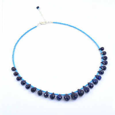 Single Strand Certified Blue Sapphire Gemstone Necklace with Beads, 925 Silver Excellent Cut & Luster - ZeeDiamonds