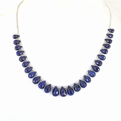 AAA Quality Single Strand Blue Sapphire Gemstone Necklace with Beads, 925 Silver Excellent Cut & Luster - ZeeDiamonds