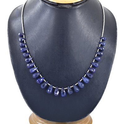 AAA Quality Single Strand Blue Sapphire Gemstone Necklace with Beads, 925 Silver Excellent Cut & Luster - ZeeDiamonds