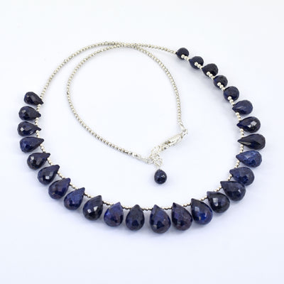 AAA Quality Single Strand Blue Sapphire Gemstone Necklace with Beads, 925 Silver Excellent Cut & Luster - ZeeDiamonds