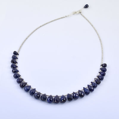 AAA Quality Single Strand Blue Sapphire Gemstone Necklace with Beads, 925 Silver Excellent Cut & Luster - ZeeDiamonds
