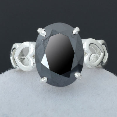 6.05 Ct Oval Cut Black Diamond Solitaire Ring in 925 Sterling Silver Ring, Ideal Birthday Gift, Anniversary Gift , Gift for Girlfriend, Wife - ZeeDiamonds