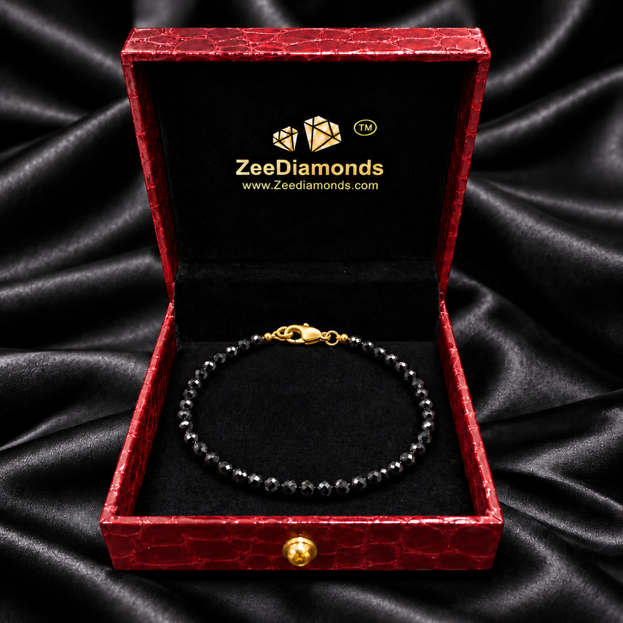 6 mm Black Diamond Beaded Unisex Bracelet in 925 Sterling Silver, 6.5–8.5 Inches - ZeeDiamonds